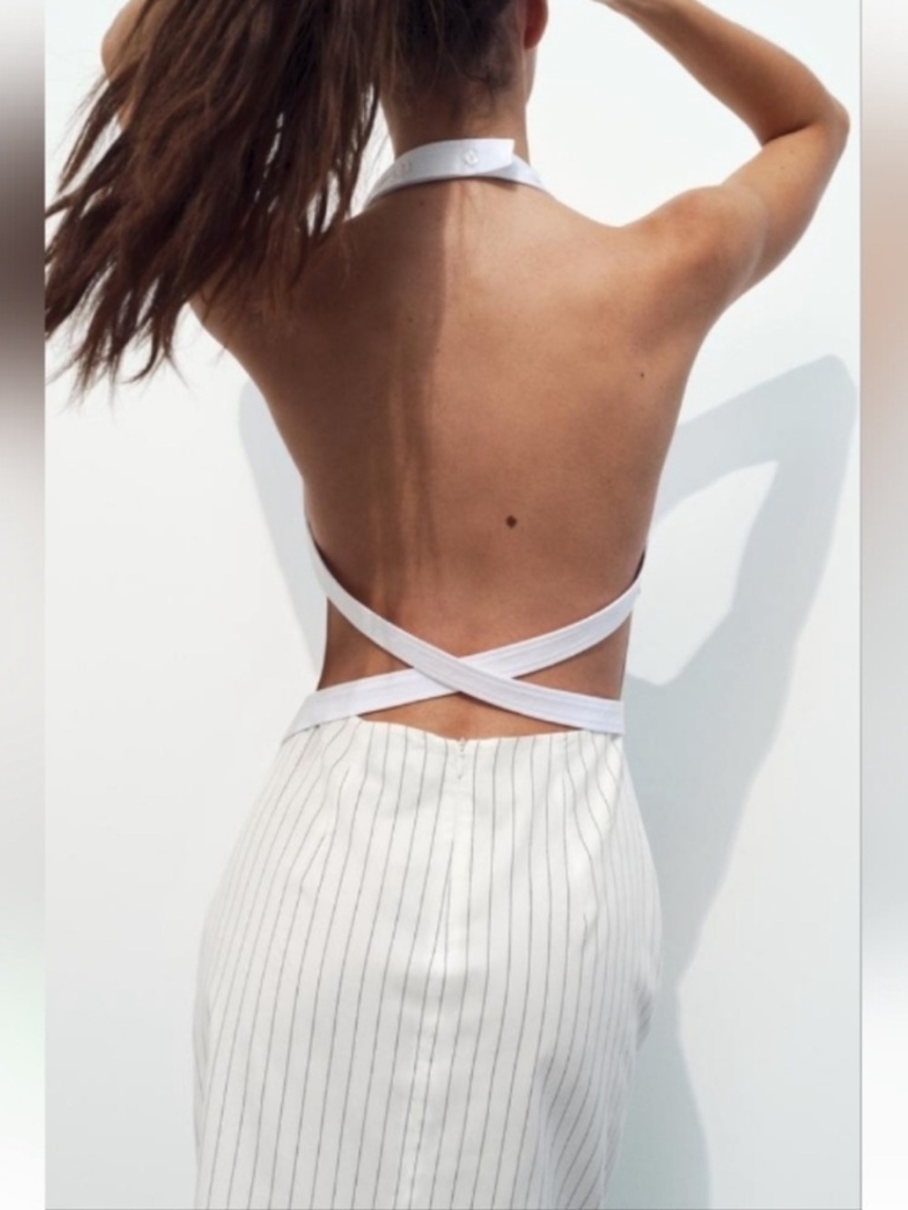 ZARA GABARDINE PINSTRIPE HALTER SUMMER DRESS SIZE S
